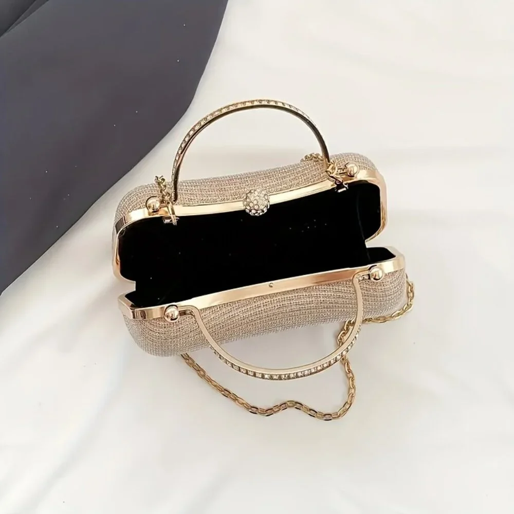 Golden Mini Fashion Evening Bag, Chain Crossbody Bag Shining Evening Bag